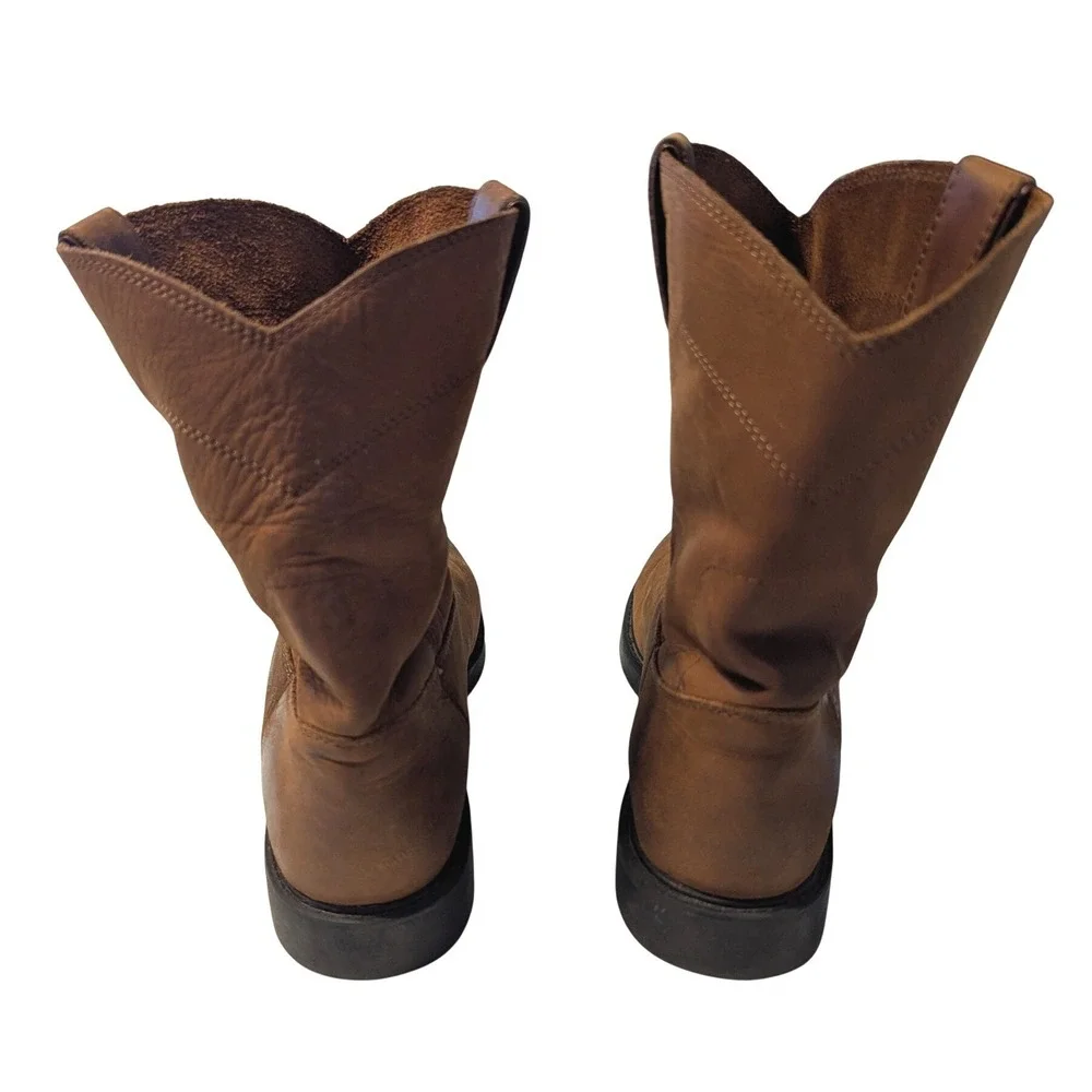 Justin Kids Sz 5.5D Aged Bark Work Boots Brown Leather Roper Cowboy Boots 4782Y